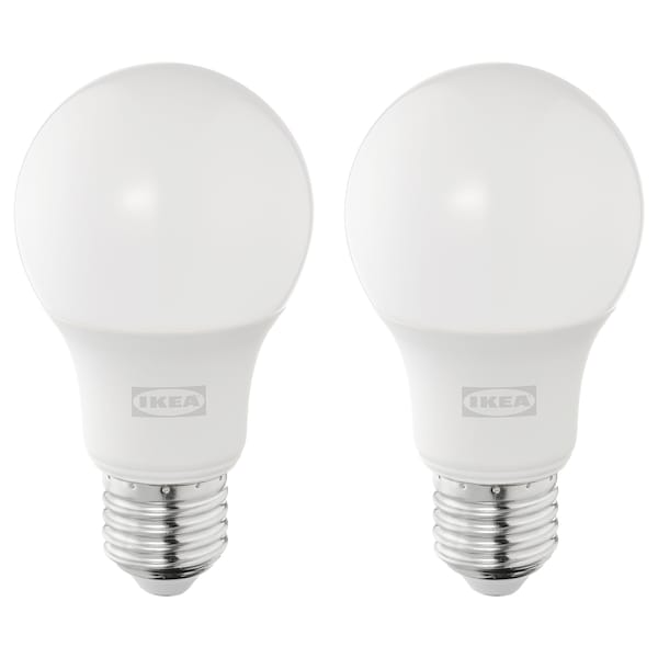 SOLHETTA LED bulb E27 470 lumen, globe opal white, warm-white, 2 per pack, 50564148