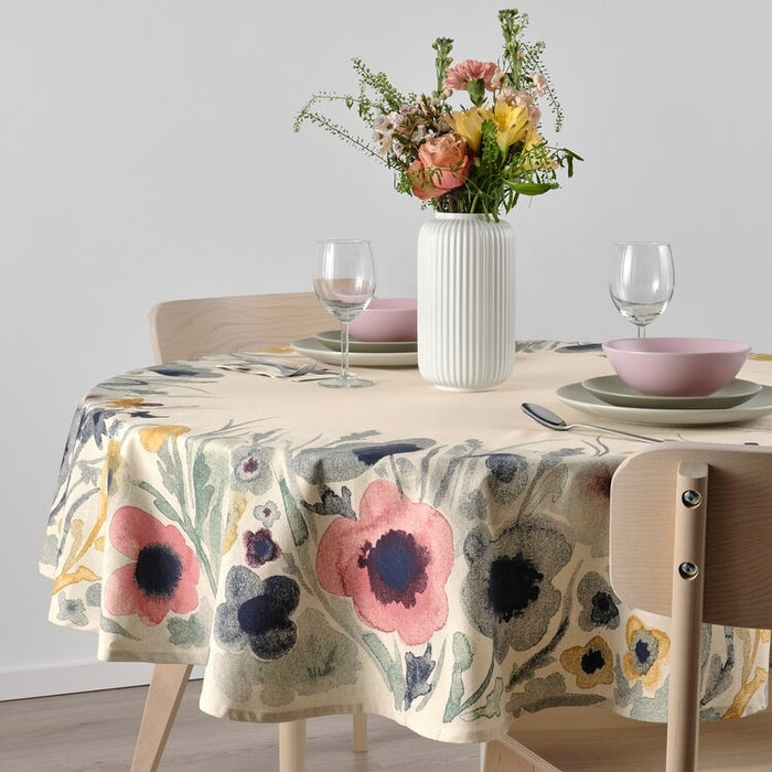 SOMMARFLOX Tablecloth, patterned flower/multicolour round, 150 cm