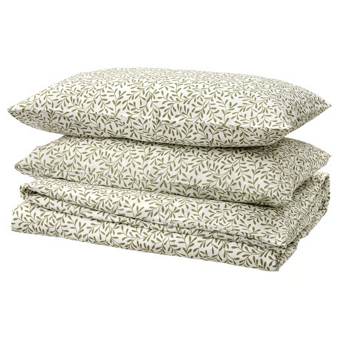 SORGMANTEL Duvet cover and 2 pillowcases, white/green, 240x220/50x80 cm, 40549484