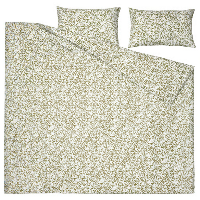 SORGMANTEL Duvet cover and 2 pillowcases, white/green, 240x220/50x80 cm, 40549484