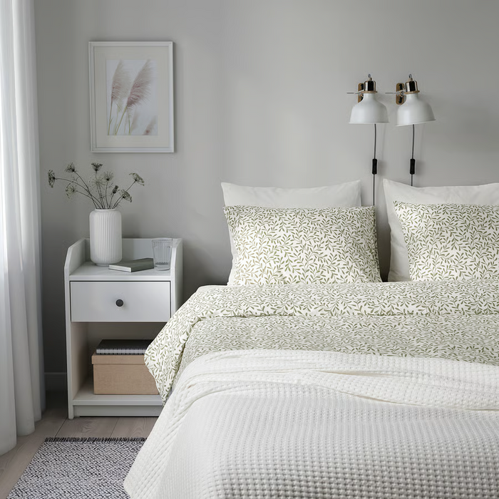 SORGMANTEL Duvet cover and 2 pillowcases, white/green, 240x220/50x80 cm, 40549484