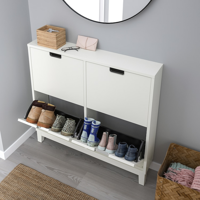 STALL Shoe cabinet with 4 compartments, white, 96x17x90 cm, 40530267