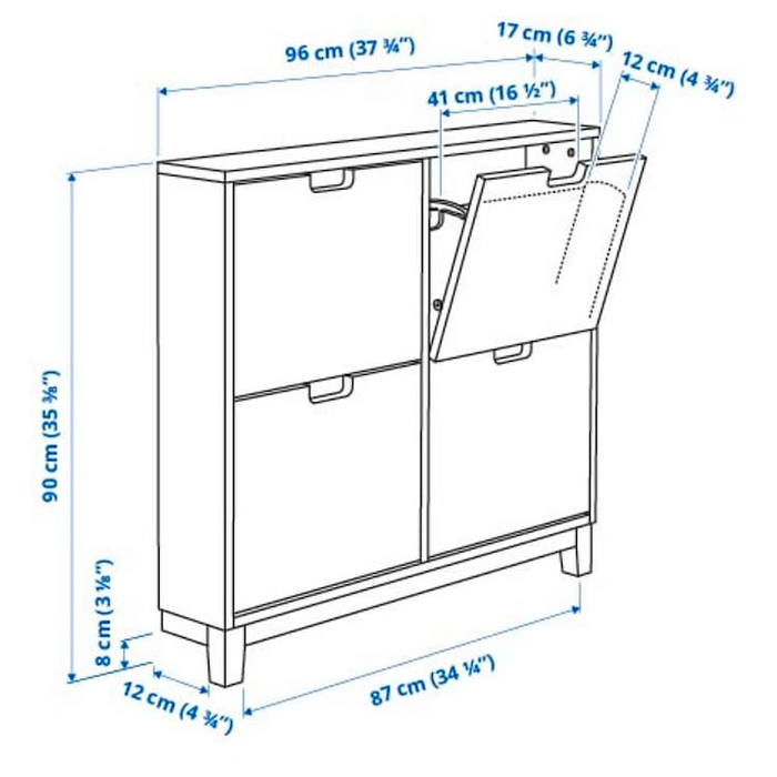 STALL Shoe cabinet with 4 compartments, white, 96x17x90 cm, 40530267