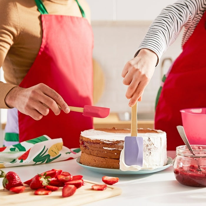 TABBERAS Spatula, set of 2, bamboo/silicone red/lila