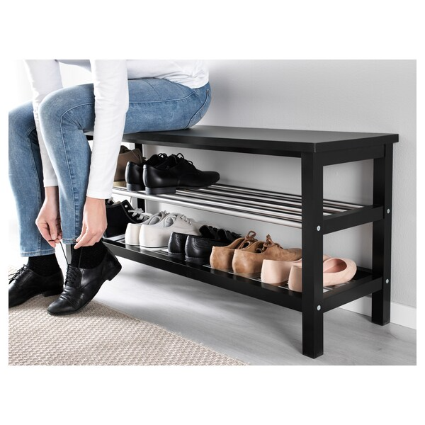 TJUSIG Bench with shoe storage, black, 108x34x50 cm, 10160861