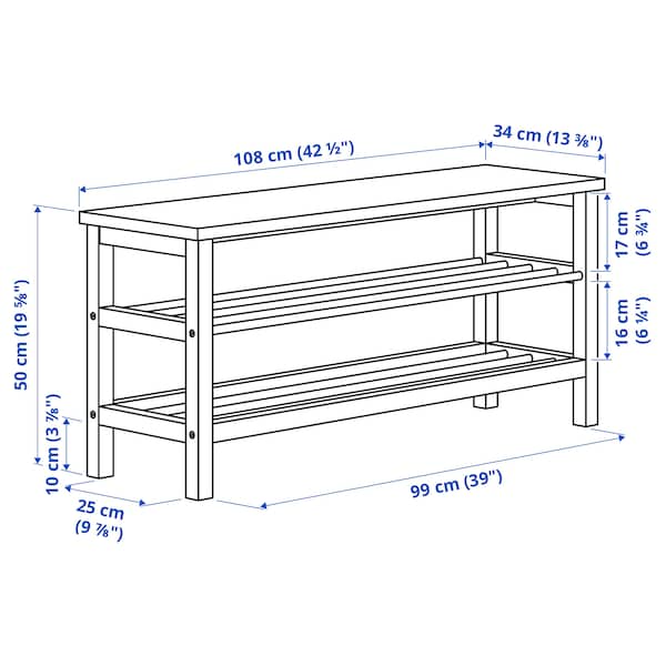 TJUSIG Bench with shoe storage, black, 108x34x50 cm, 10160861