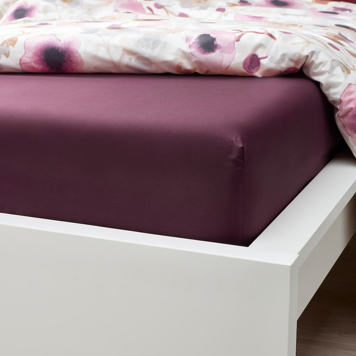 ULLVIDE Fitted sheet, deep red, 150x200 cm