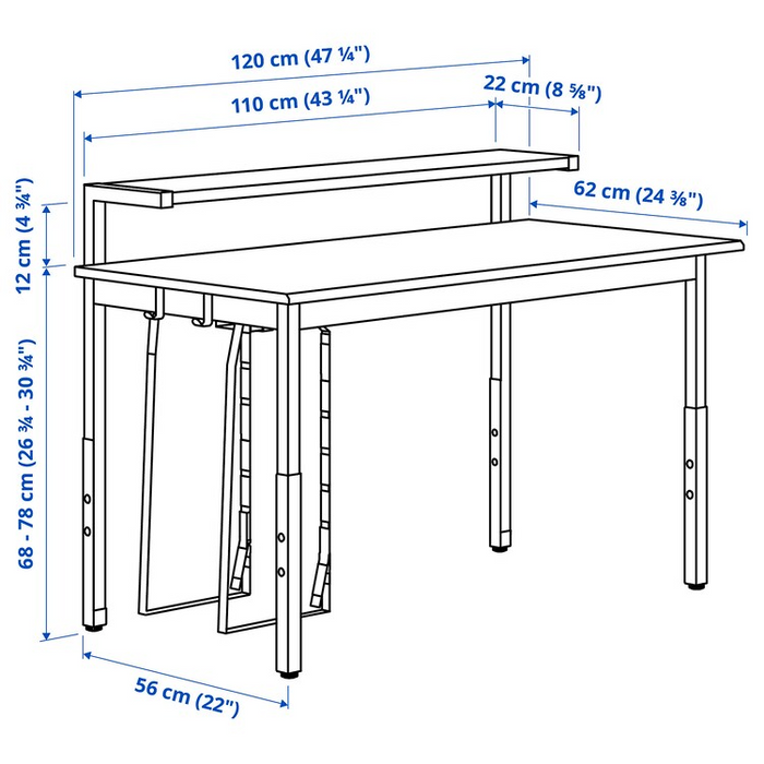 UTVISNING Gaming desk with shelf, black, 120x60 cm, 20586401