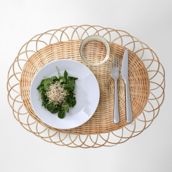 VARGFISK Place mat, natural/rattan handmade, 35 cm