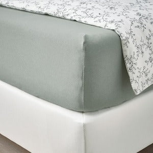 VARVIAL Fitted sheet, grey-green, 90x200 cm