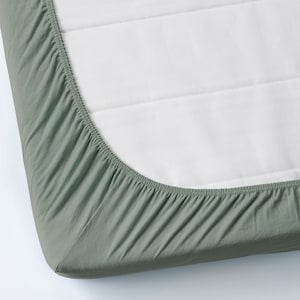 VARVIAL Fitted sheet, grey-green, 90x200 cm