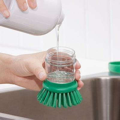 VIDEVECKMAL Dish-washing brush with dispenser, bright green