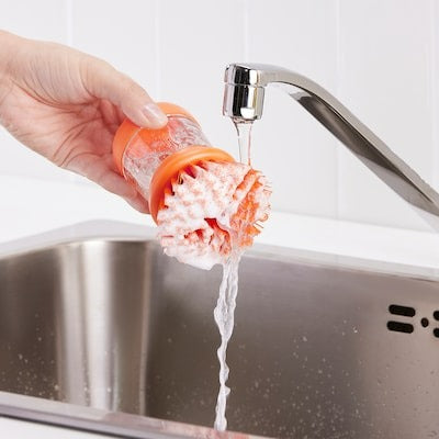 VIDEVECKMAL Dish-washing brush with dispenser, bright orange