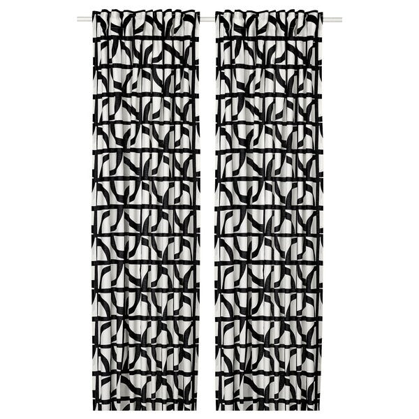 VINTEROXBAR Curtains, 1 pair, white/black, 145x250 cm