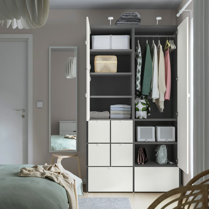 VISTHUS Wardrobe, grey/white, 122x59x216 cm, 30347617