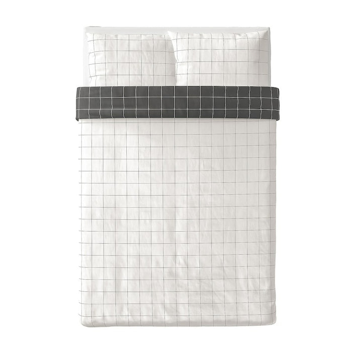 VITKLOVER Duvet cover and 2 pillowcases, white black/check, 200x200/50x80 cm