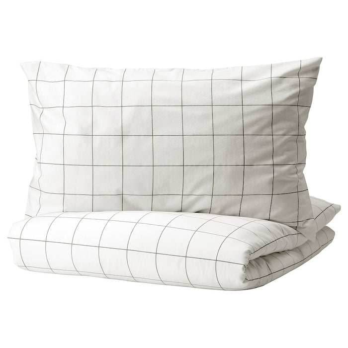 VITKLOVER Duvet cover and 2 pillowcases, white black/check, 200x200/50x80 cm