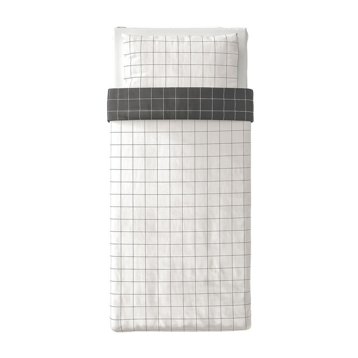 VITKLOVER Duvet cover and pillowcase, white black/check, 150x200/50x80 cm