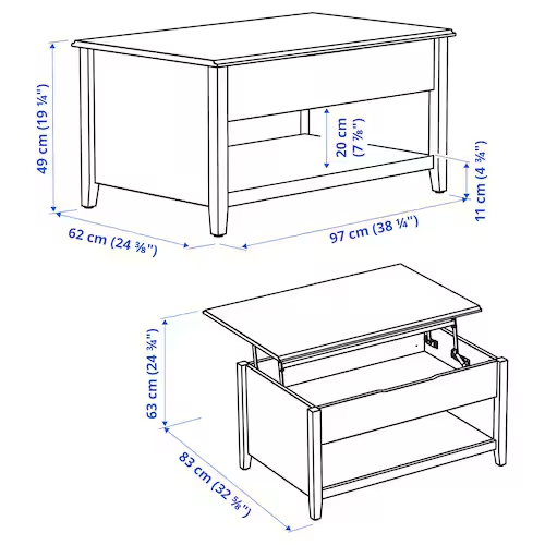 VITTERYD Adjustable coffee table, white, 97 cm