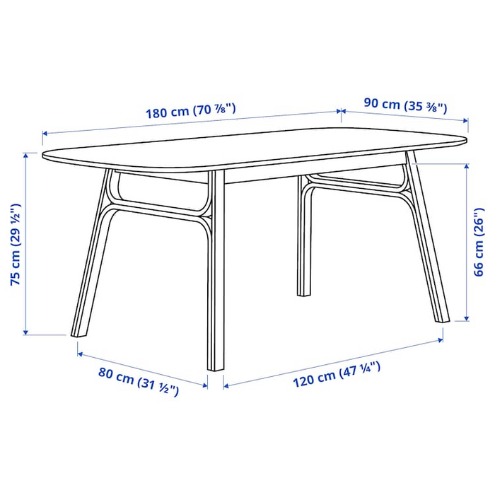 VOXLOV Dining table, light bamboo, 180x90 cm, 60449266