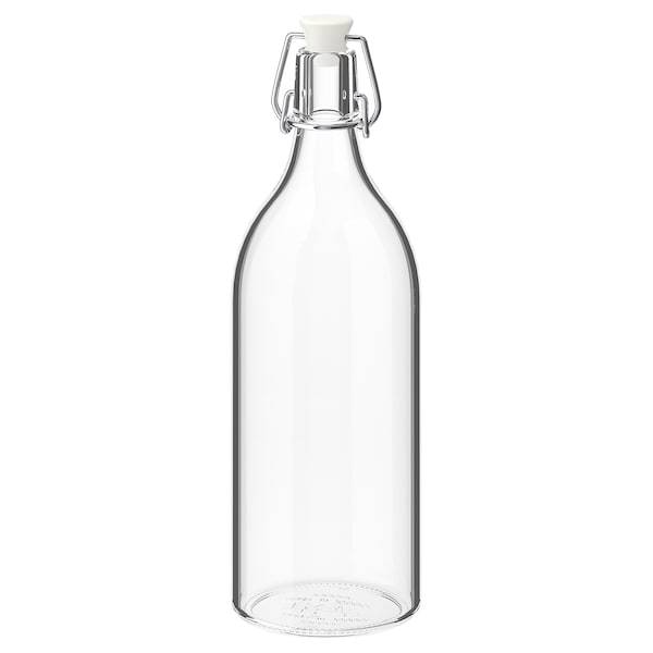 KORKEN bottle with stopper 1 L clear glass