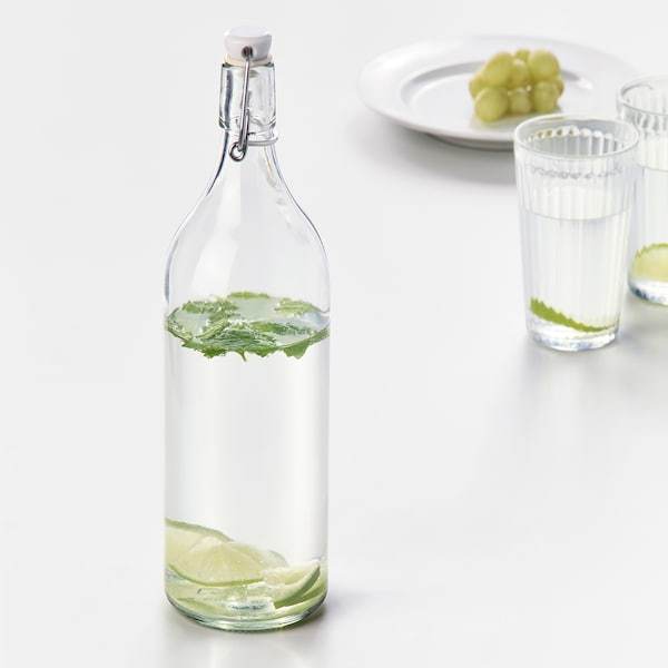 KORKEN bottle with stopper 1 L clear glass