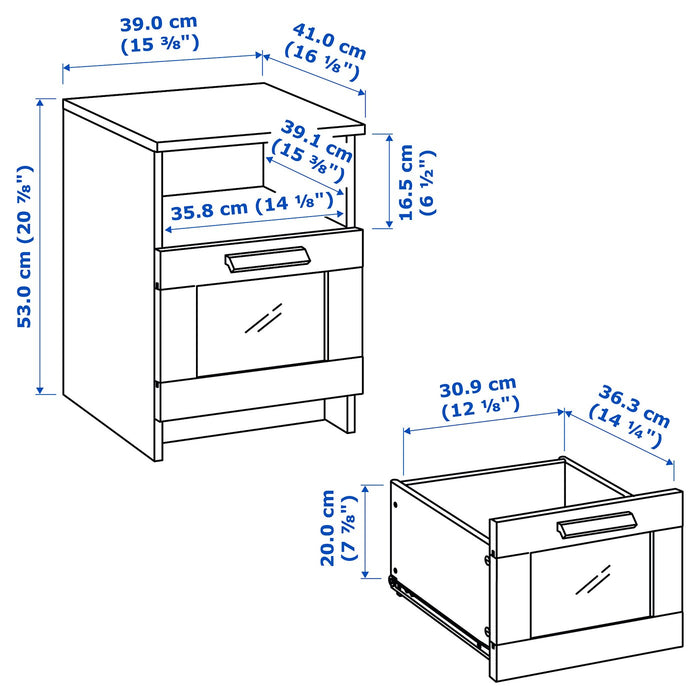 BRIMNES Bedside table, white, 39x41 cm