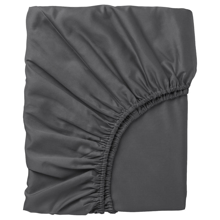 NATTJASMIN Fitted sheet, dark grey 150x200 cm