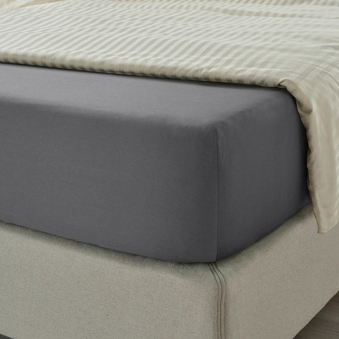 NATTJASMIN Fitted sheet, dark grey 150x200 cm