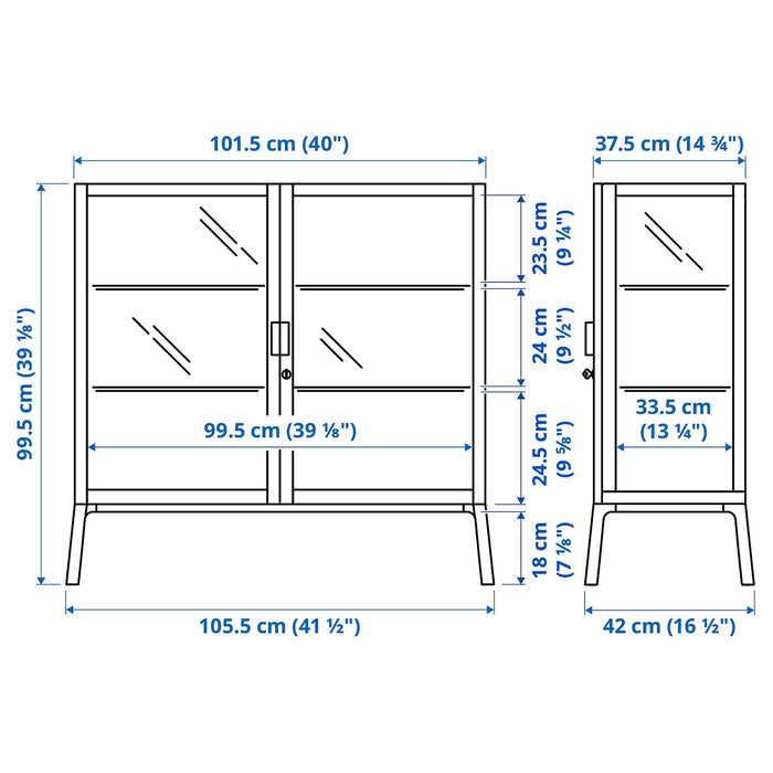 MILSBO Glass-door cabinet, white, 101x100 cm, 00452308