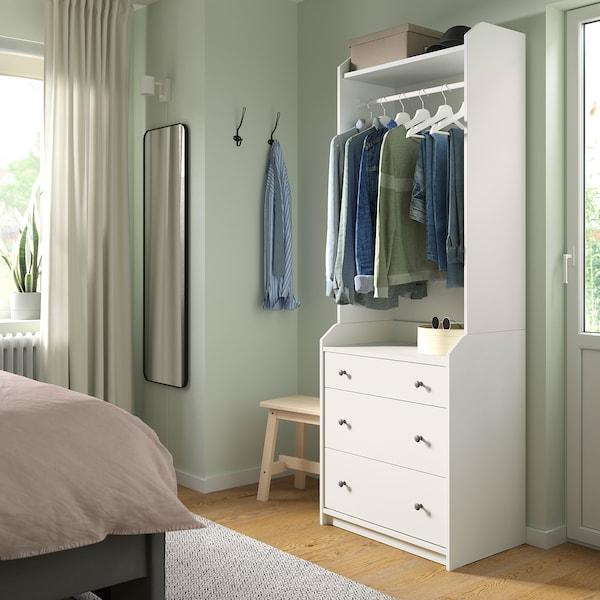 HAUGA Open wardrobe with 3 drawers, white 70x199 cm