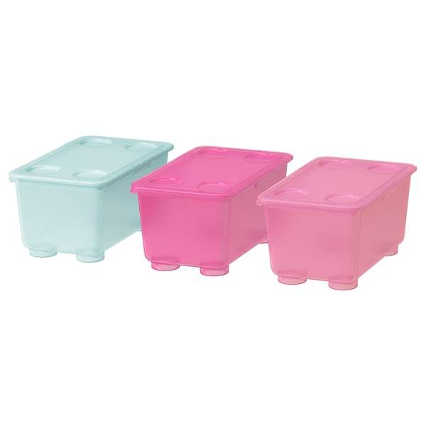 GLIS box with lid, pink/turquoise, 17x10 cm