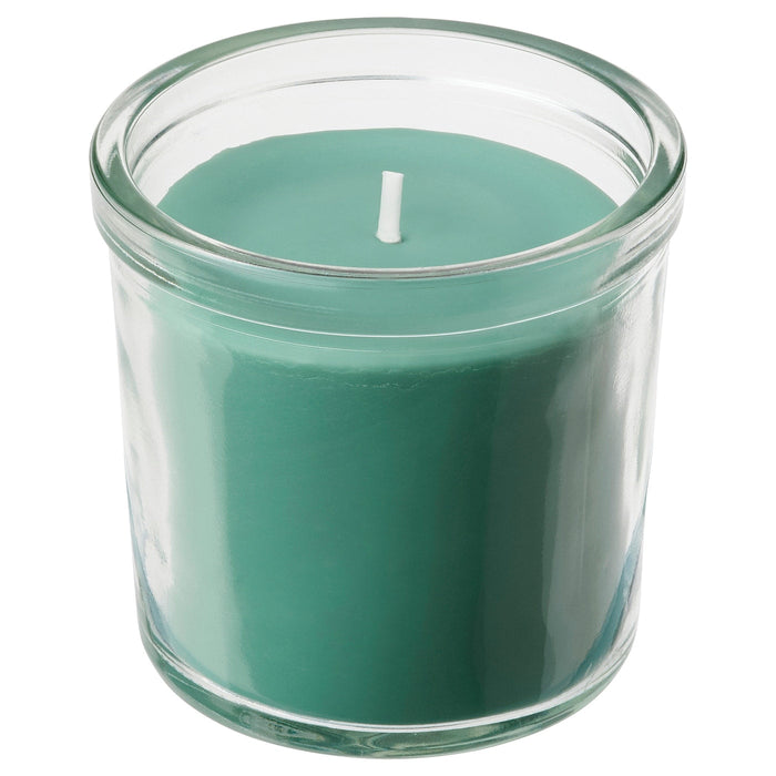 HEDERSAM Scented candle in glass, Fresh grass/light green 20 hr