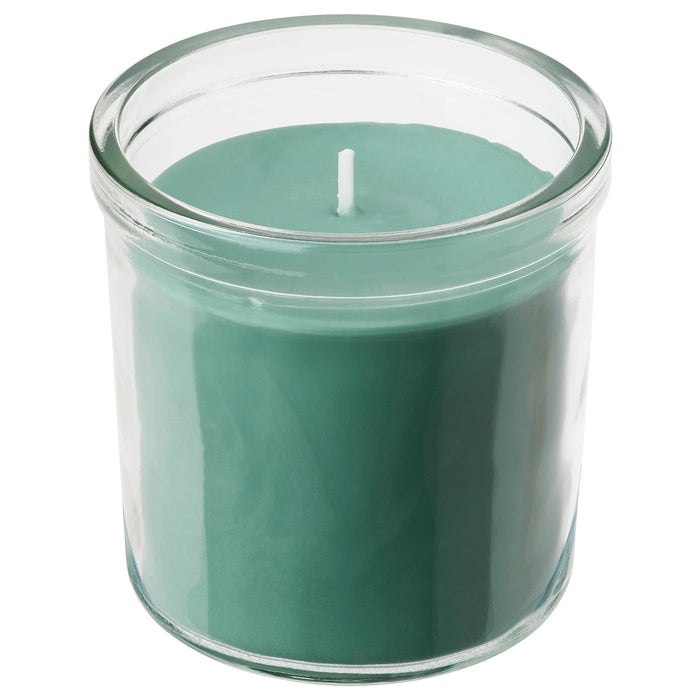 HEDERSAM Scented candle in glass, Fresh grass/light green 40 hr