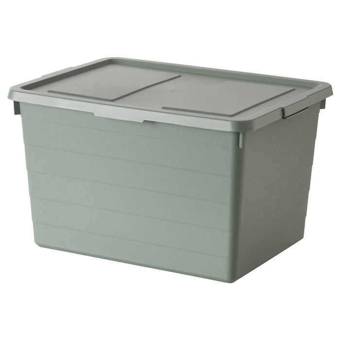 SOCKERBIT storage box with lid, grey-green, 38x51x