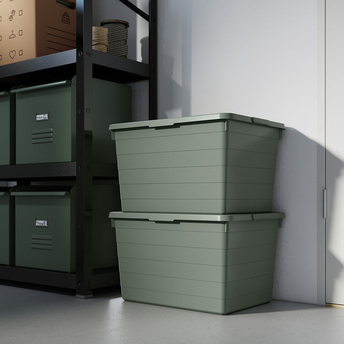 SOCKERBIT storage box with lid, grey-green, 38x51x