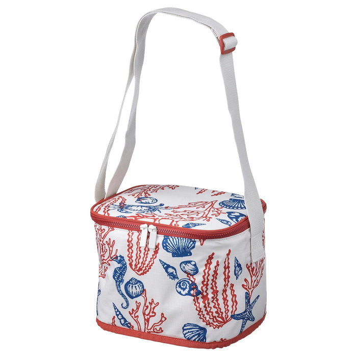 SOMMARFLADER Cooling bag, patterned red/dark blue, 26x19x19 cm