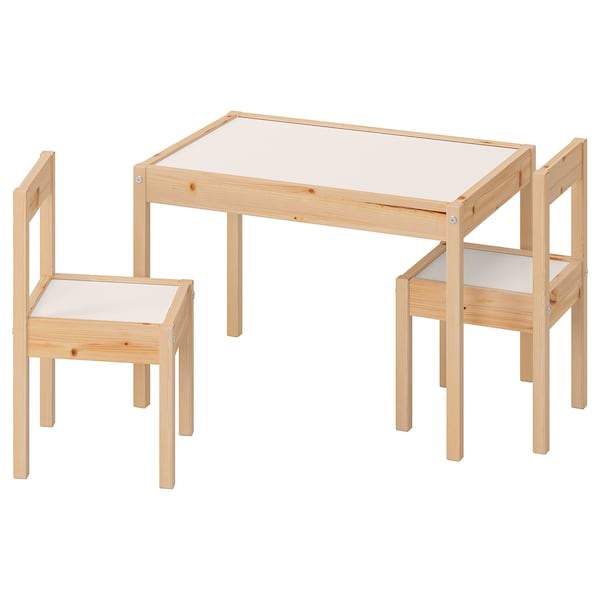 LATT children's table with 2 chairs, white/pine