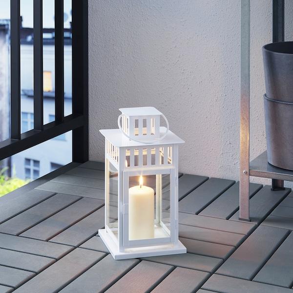 BORRBY Lantern for block candle, in/outdoor white 28 cm