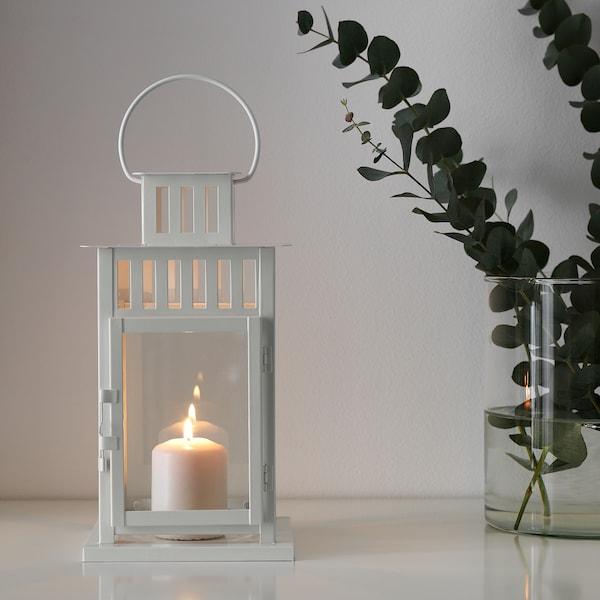 BORRBY Lantern for block candle, in/outdoor white 28 cm