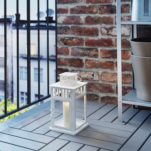 BORRBY Lantern for block candle, in/outdoor white 28 cm