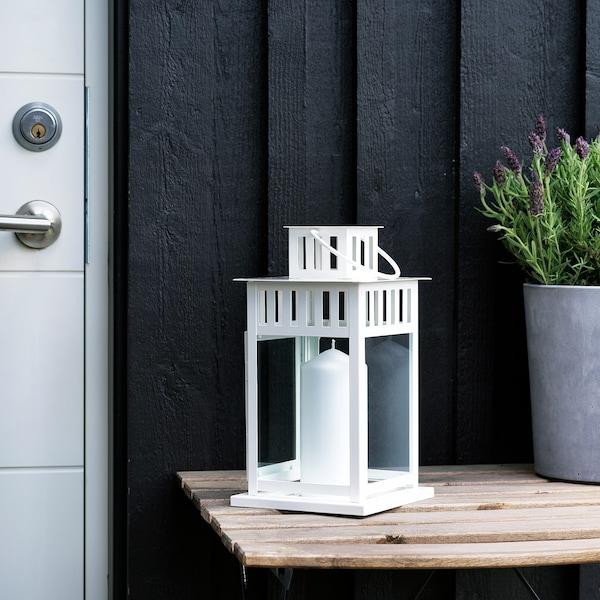 BORRBY Lantern for block candle, in/outdoor white 28 cm