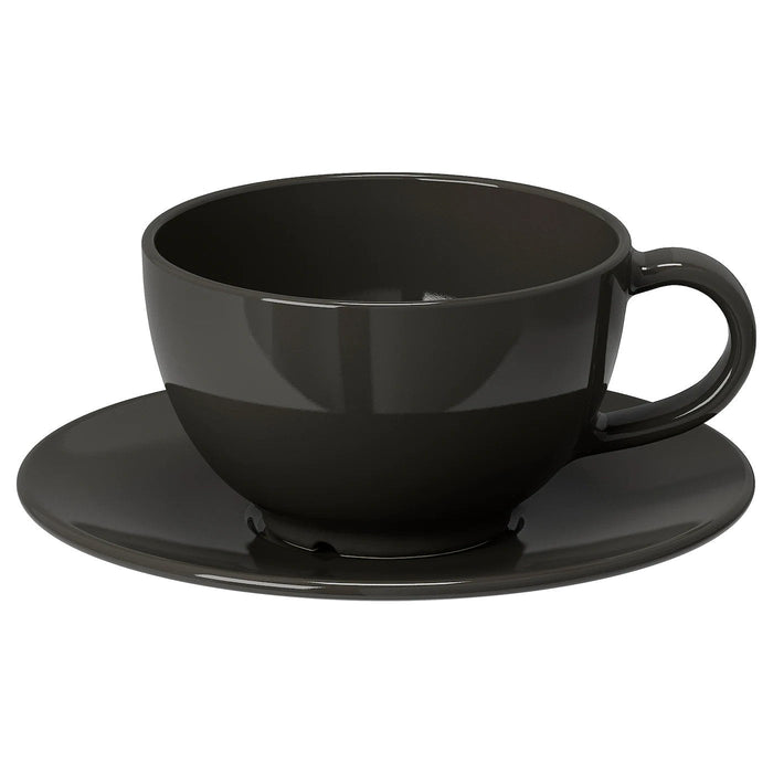 VARDAGEN Teacup with saucer, dark grey, 26 cl