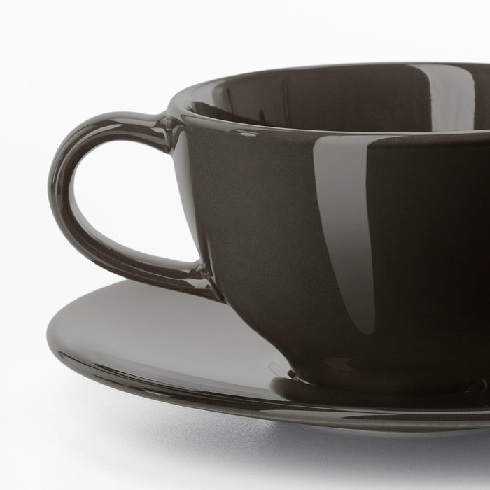 VARDAGEN Teacup with saucer, dark grey, 26 cl