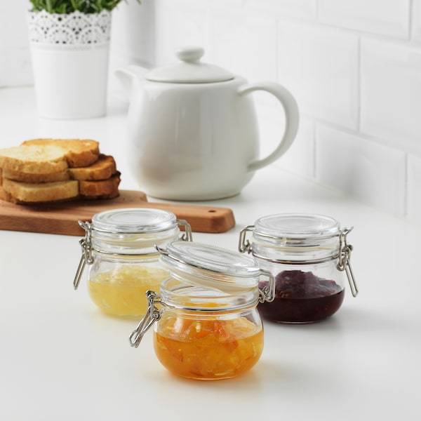 KORKEN jar with lid 13 cl clear glass