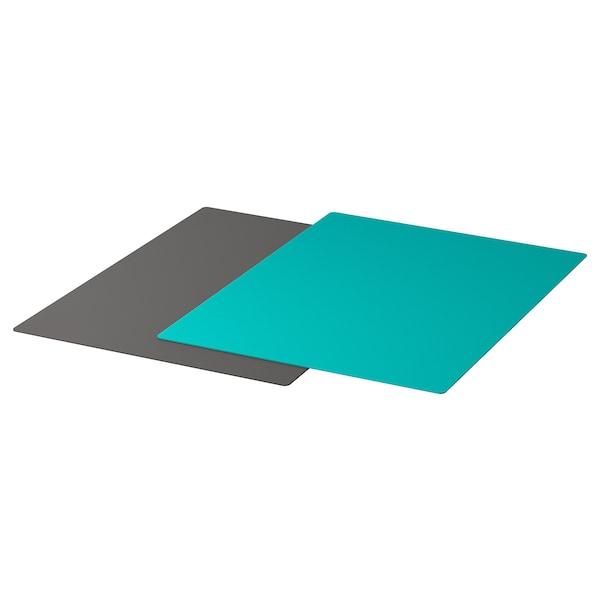 FINFORDELA Bendable chopping board, dark grey/dark turquoise 28x36 cm