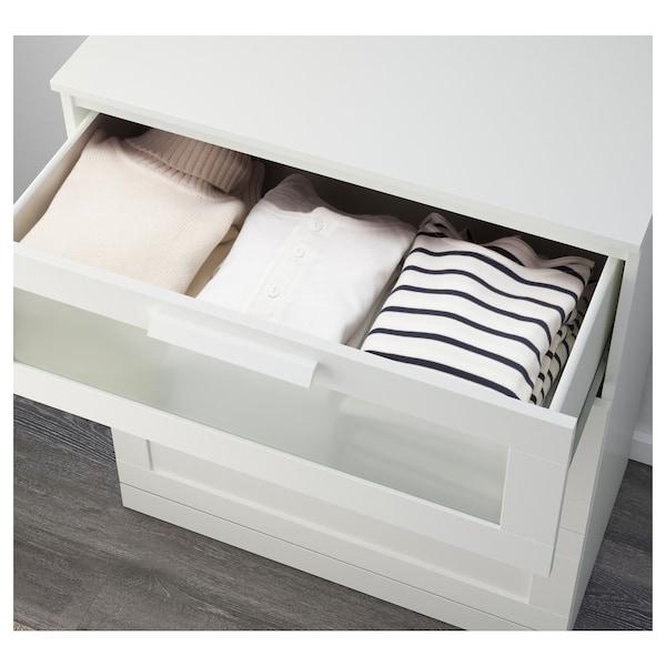 BRIMNES Chest of 3 drawers, white/frosted glass 78x95 cm