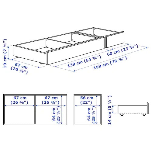 SONGESAND bed storage box, set of 2, white, 200 cm