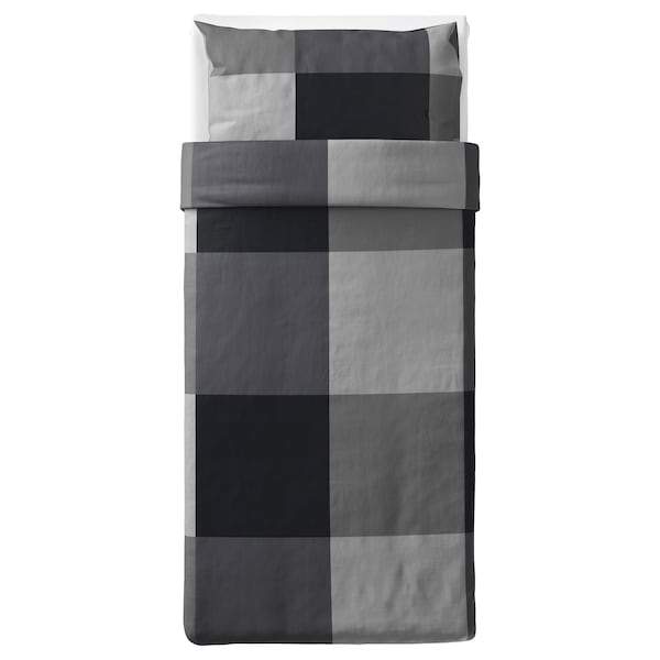 BRUNKRISSLA Duvet cover and pillowcase, black 150x200/50x80 cm