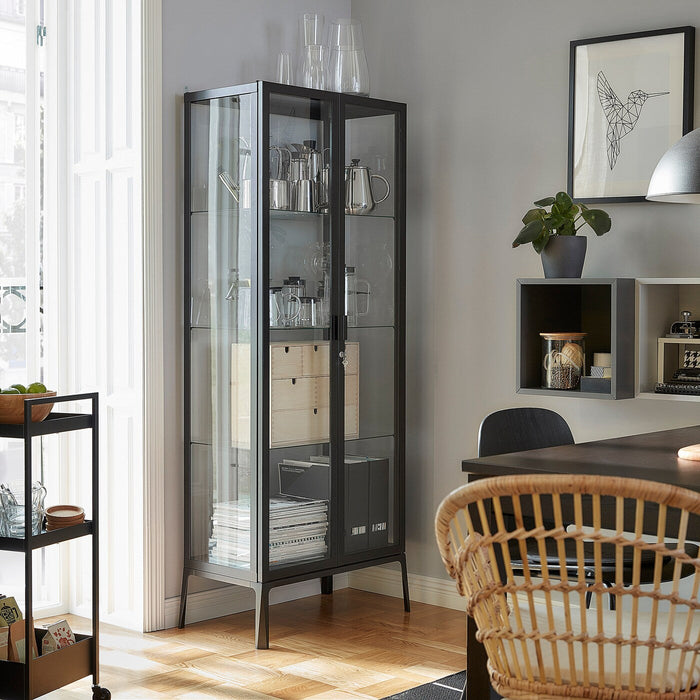 MILSBO Glass-door cabinet, anthracite 73x175 cm